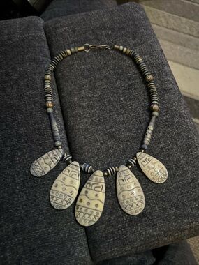 Tribal-Inspired Ivory and Blue Statement Necklace